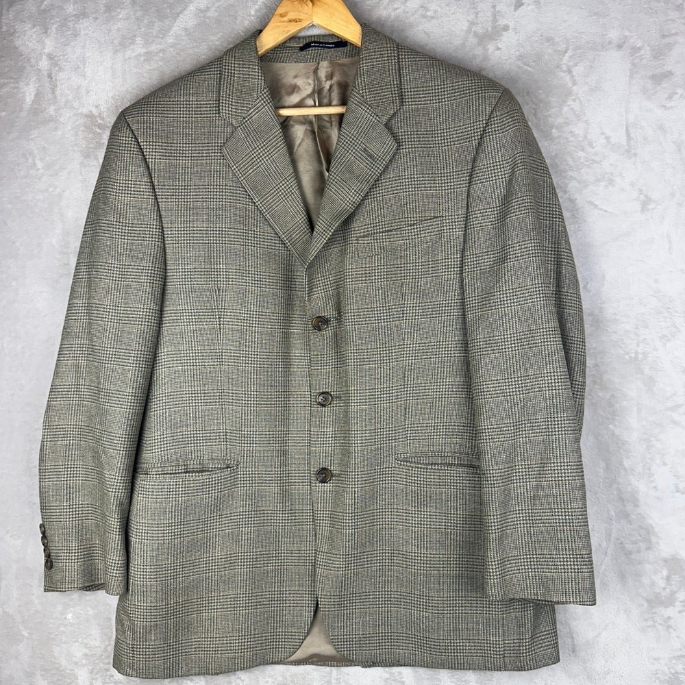 Chaps Ralph Lauren Mens Silk Wool Glen‎ Plaid Blazer Jacket Brown Tan Canada 40R
